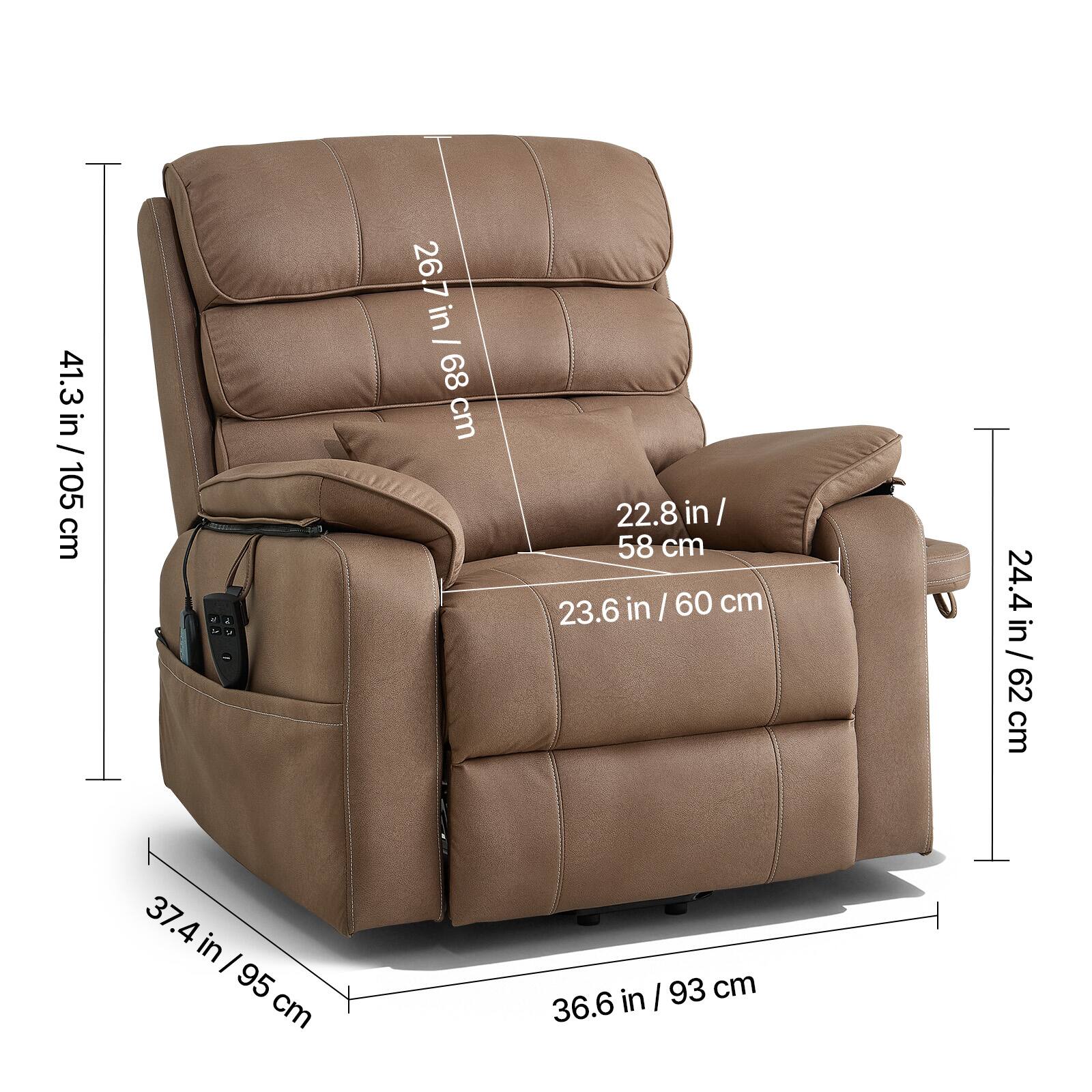 41.3 in / 105 cm  
26.7 in / 68 cm  
22.8 in / 58 cm  
23.6 in / 60 cm  
24.4 in / 62 cm  
37.4 in / 95 cm  
36.6 in / 93 cm