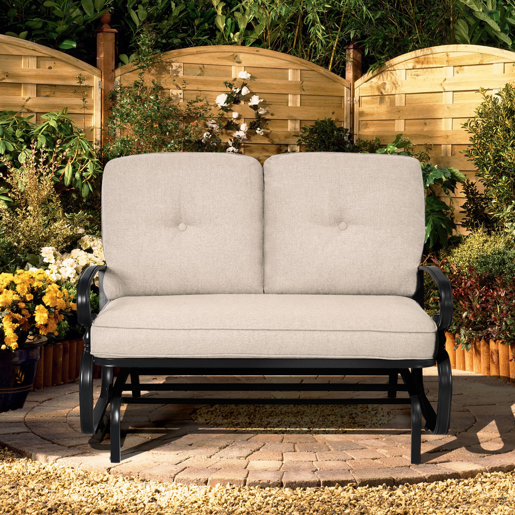 Alt View 7. Gymax - Gymax Patio Swing Glider Chair Rocking Loveseat Bench for 2 Persons w/ Beige Cushions - Beige.