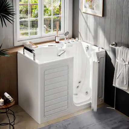 Front. Empava - 54 in. x 30 in. Right Drain Whirlpool Air Combination Walk-in Bathtub with Outward Opening Door for Senior Care in White - White.