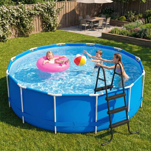 Alt View 8. Winado - 1PC 3-Step Pool Ladder Metal Frame Ladder A-Frame Portable with Non Slip Feet for Outdoor Above Ground Swimming Pool - Black Frame & Black Pedals.