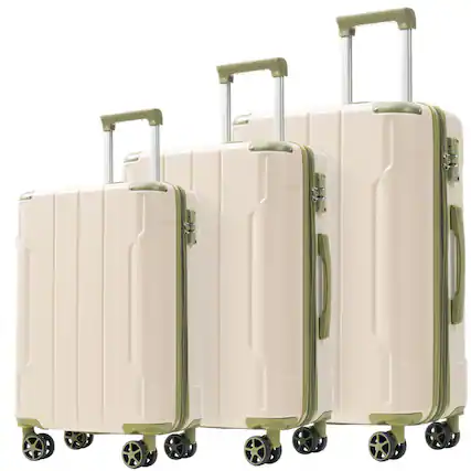 Front. HTUTWOO - Luggage Sets 3 Piece for Travel - Expandable Hardshell ABS Suitcases with Double Spinner and TSA Lock, 20"/24"/28" - White+Green.