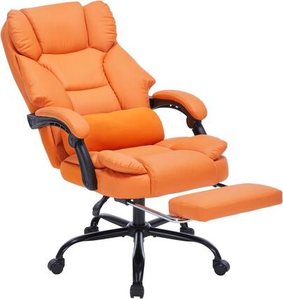 Front. Akoasm - Reclining Computer Chair Office Chair with Foot Rest, Wheels and Lumbar Support for Home Office - Orange.