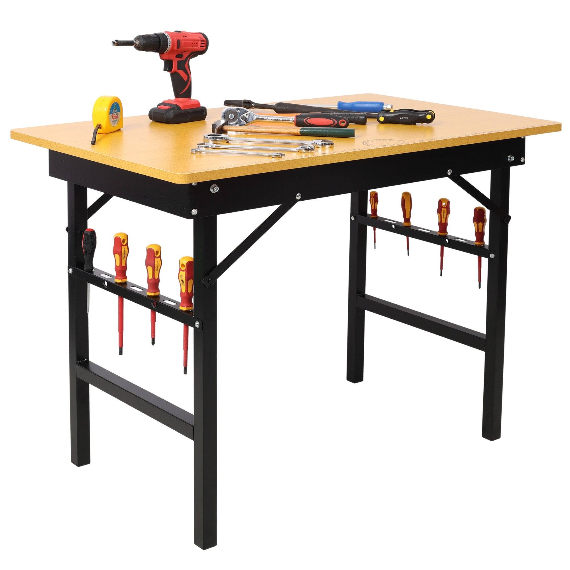 Alt View 1. Boyel Living - 39 inch L x 23 inch W Portable Folding Black Workbench Table with Solid Wood Worktop.