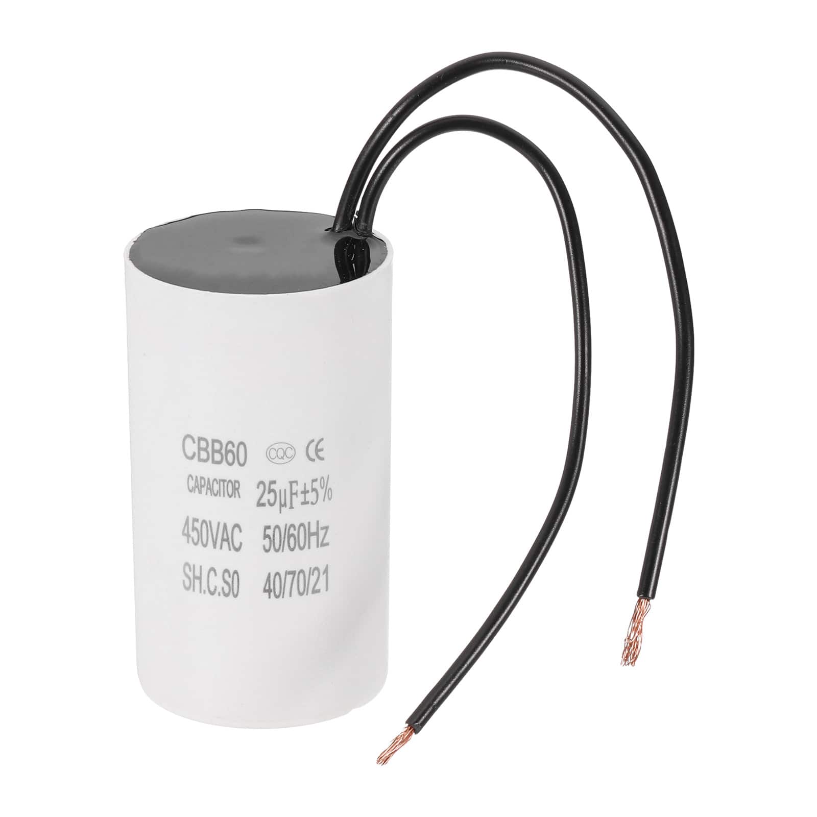 Unique Bargains - 25uF CBB60 Running Capacitor, AC 450V 2 Wires 50/60Hz for Refrigerators, Washing Machines, Water Pumps - White