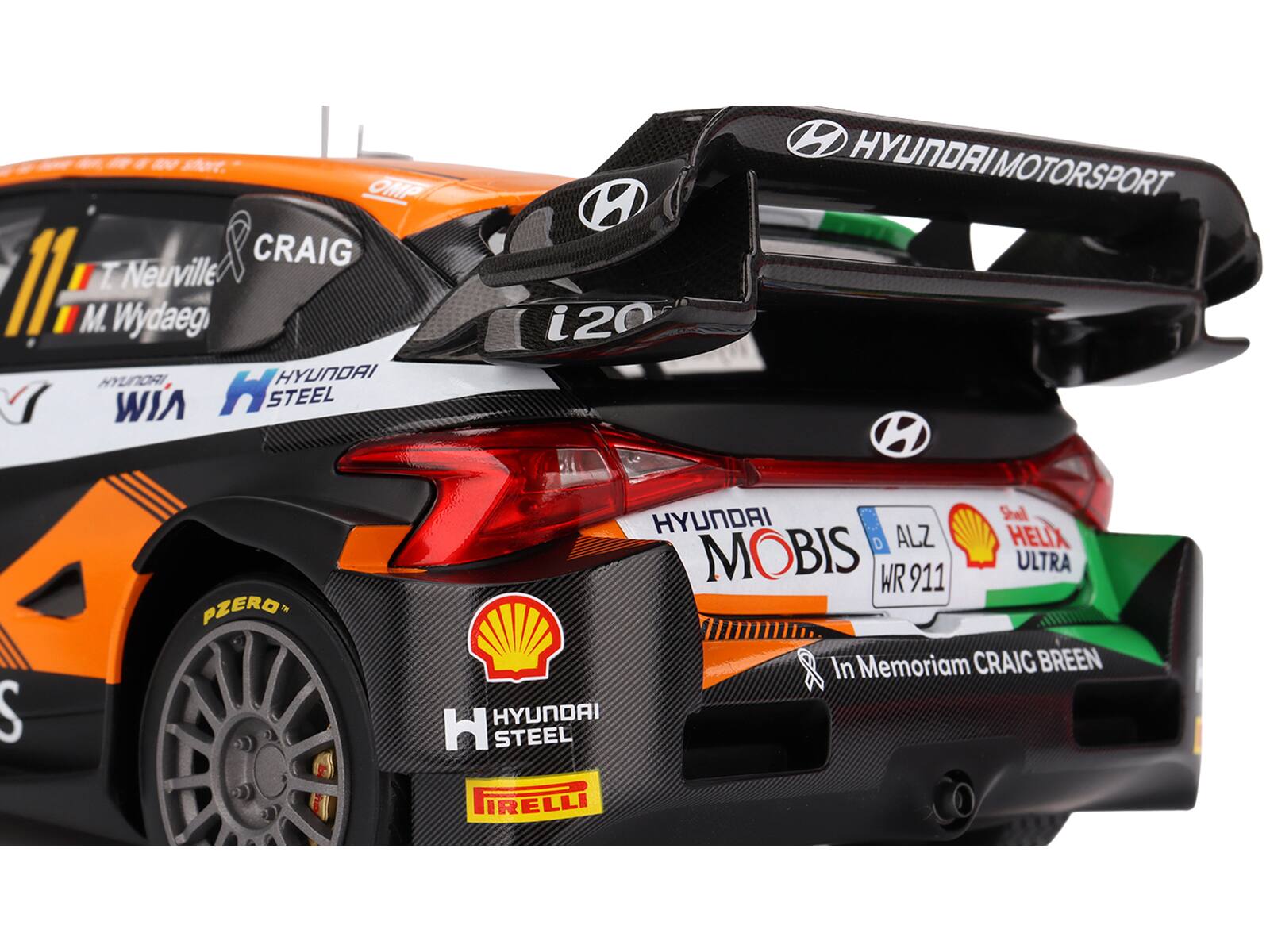 OMP CRAIG T. Neuville M. Wydaeg HYUNDAI HYUNDAI WIA H STEEL H i20 HYUNDAIMOTORSPORT PZERO HYUNDAI Sheil D ALZ HELIX MOBIS WR 911 ULTRA In Memoriam CRAIG BREEN HYUNDAI H STEEL PIRELLI