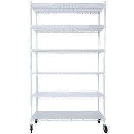 Boyel Living - 6 Tier Metal White Shelf Wire Shelving Heavy Duty Adjustable Storage Rack with Wheels Shelf Liners 82H x 48L x 18D - White