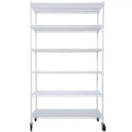 Front. Boyel Living - 6 Tier Metal White Shelf Wire Shelving Heavy Duty Adjustable Storage Rack with Wheels Shelf Liners 84H x 48L x 20D - White.