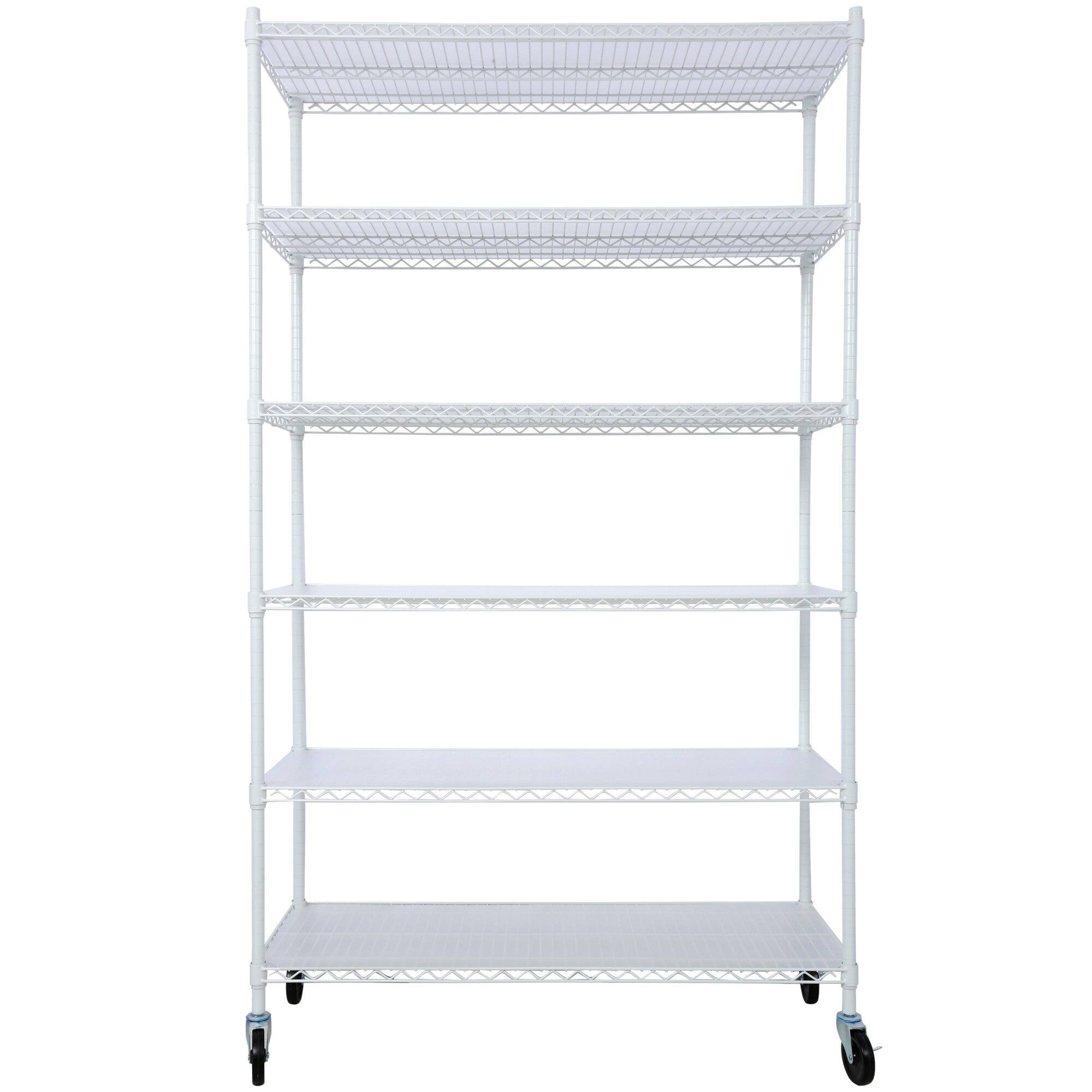 Front. Boyel Living - 6 Tier Metal White Shelf Wire Shelving Heavy Duty Adjustable Storage Rack with Wheels Shelf Liners 84H x 48L x 20D - White.