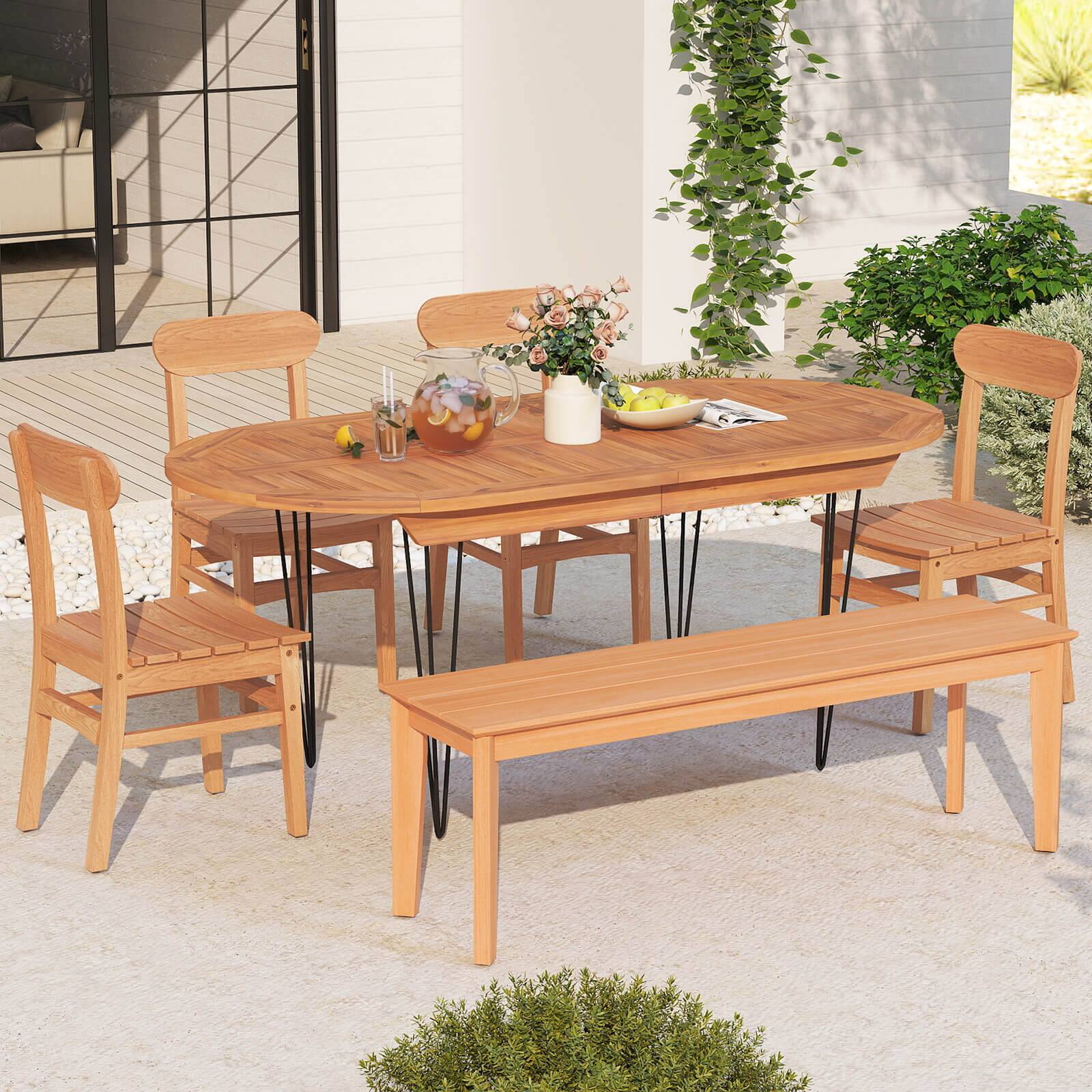 Alt View 4. Costway - Costway 2 PCS Patio Teak Wood Chair Wooden Armless Dining Chair with Slatted Seat - Natural.