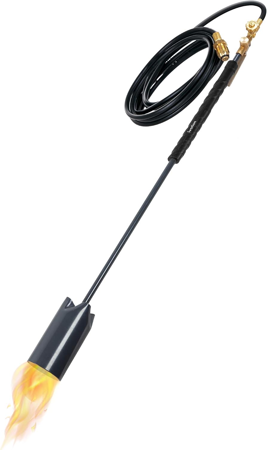 Front. Ivation - 500,00 BTU Propane Torch, Heavy-Duty Weed Burner W/10’ Hose, Flame Control & Flint Ignitor - Black.
