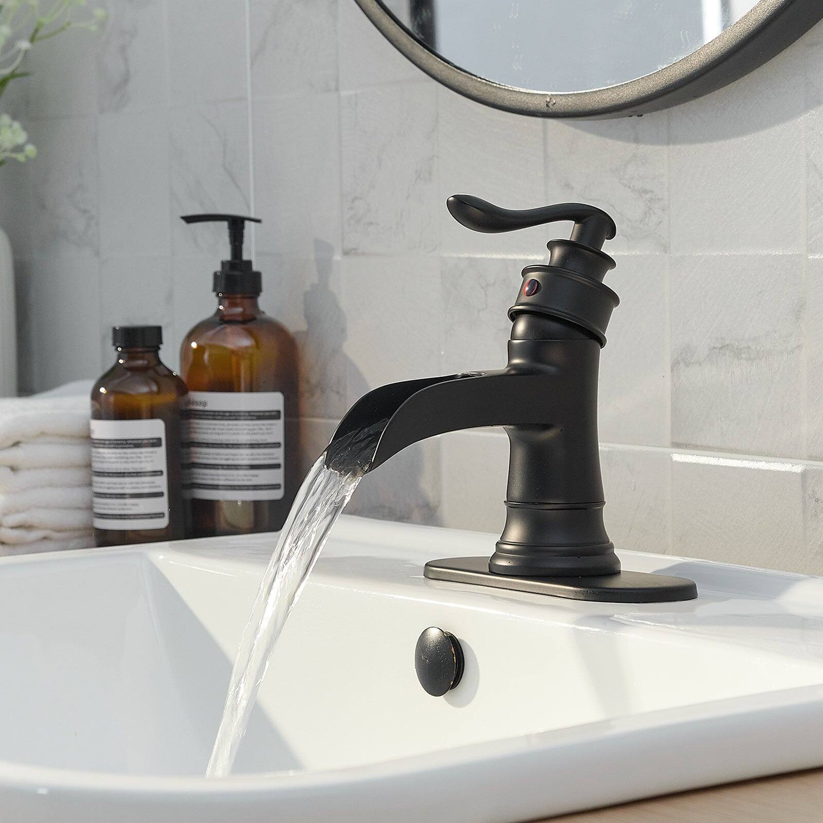 Alt View 7. Boyel Living - Waterfall Single Hole Single-Handle Low-Arc Bathroom Faucet With Pop-up Drain Assembly in Matte Black - Matte Black.