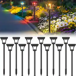 MOSZAR LLC - 12 Pack RGBCW Solar Pathway Outdoor Lights, 3 Lighting Modes Solar LED - MULTICOLOR