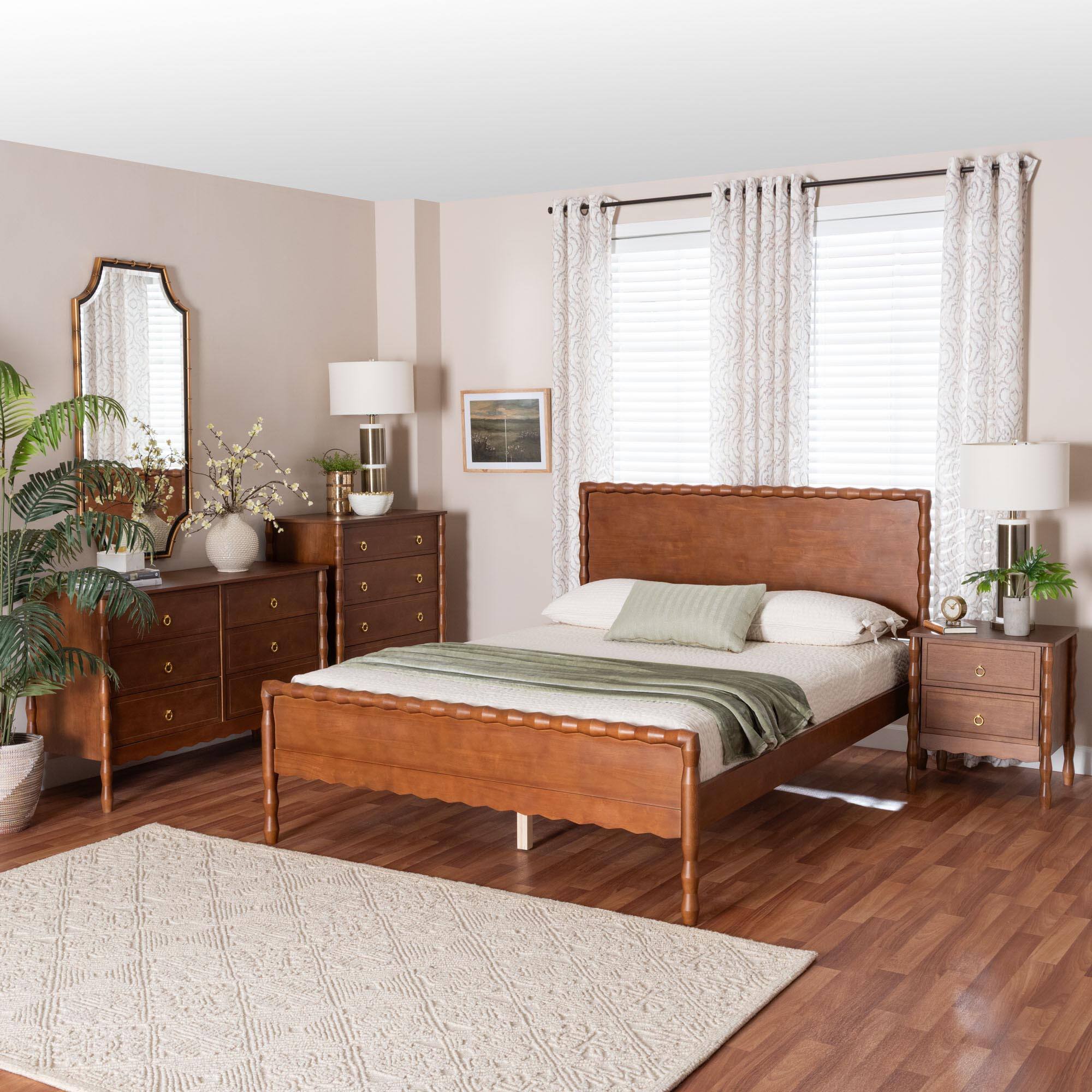 Alt View 8. Baxton Studio - Seamus 4-Piece Bedroom Set with 1 Nightstand, Queen - Walnut Brown.