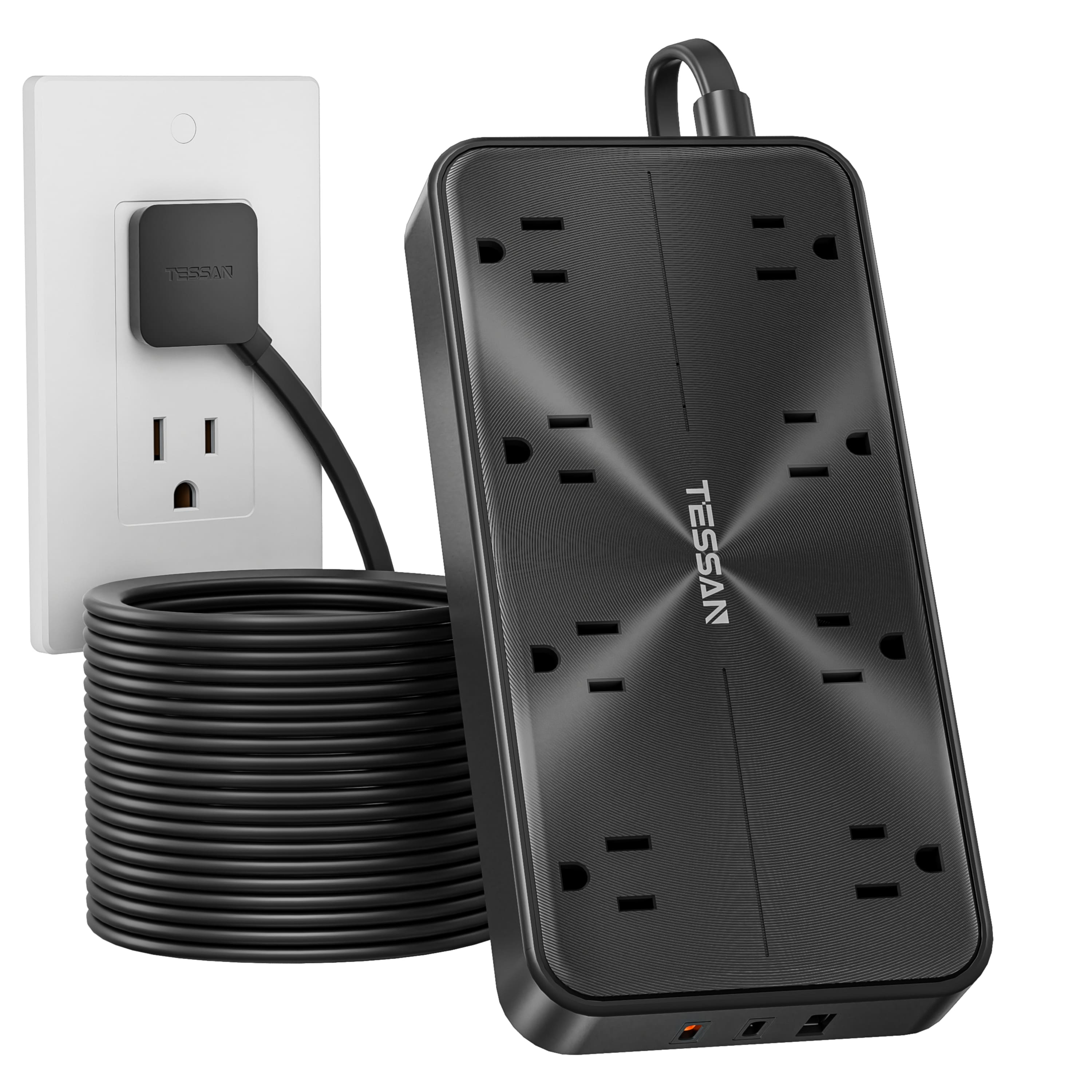 TESSAN - 6 Ft Power Strip Surge Protector 1050J, PD 20W USB C Extension Cord with 8 Outlets and 3 USB Ports - Black price history on PriceWatchPro