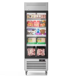 Coolake - 27" Glass Doors Commercial Display Freezer, 23 Cu. Ft Upright Merchandiser Freezer - Stainless Steel
