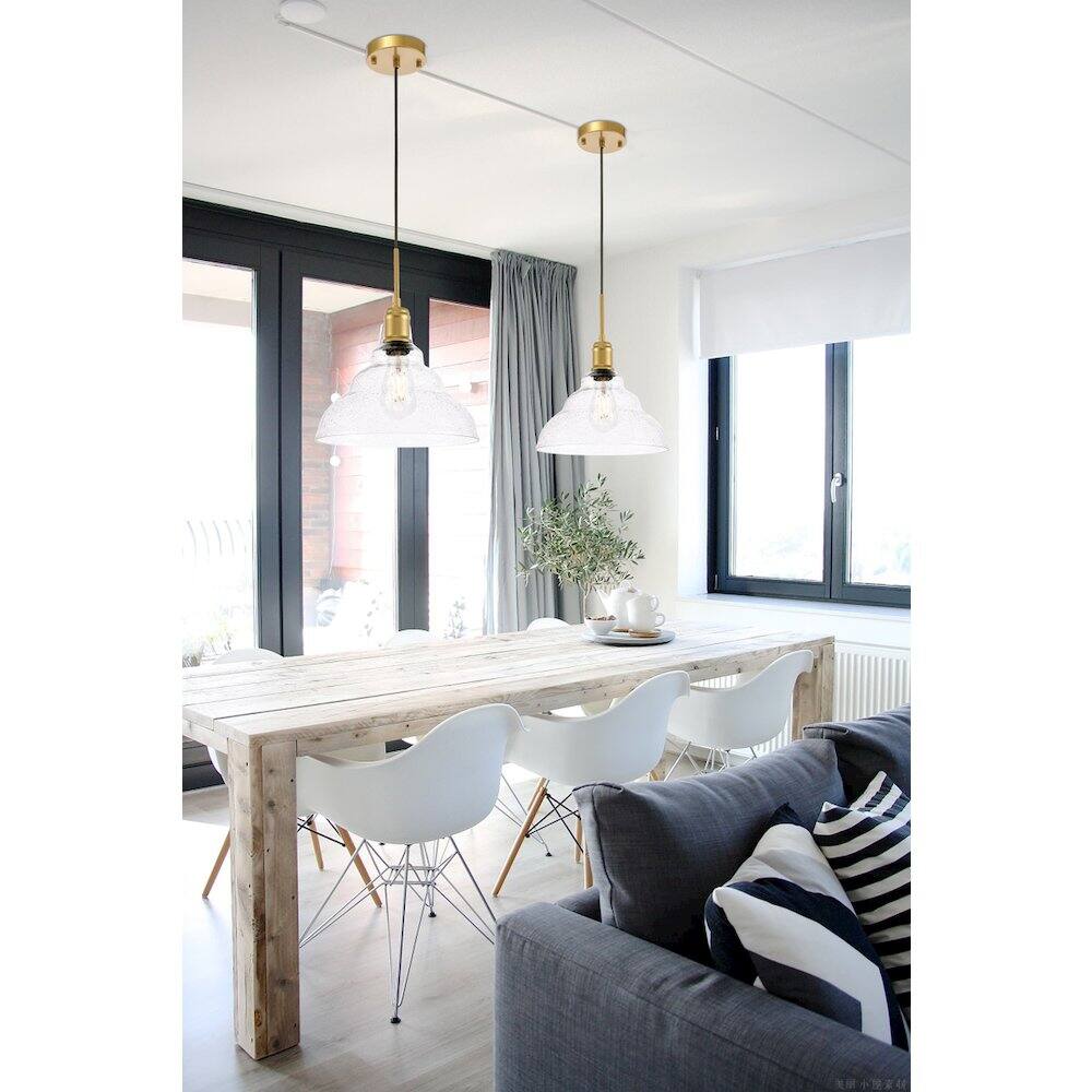 Alt View 9. Living District - Gil 1 Light Brass And Clear Seeded Glass Pendant - Brass And Clear Seeded Glass.