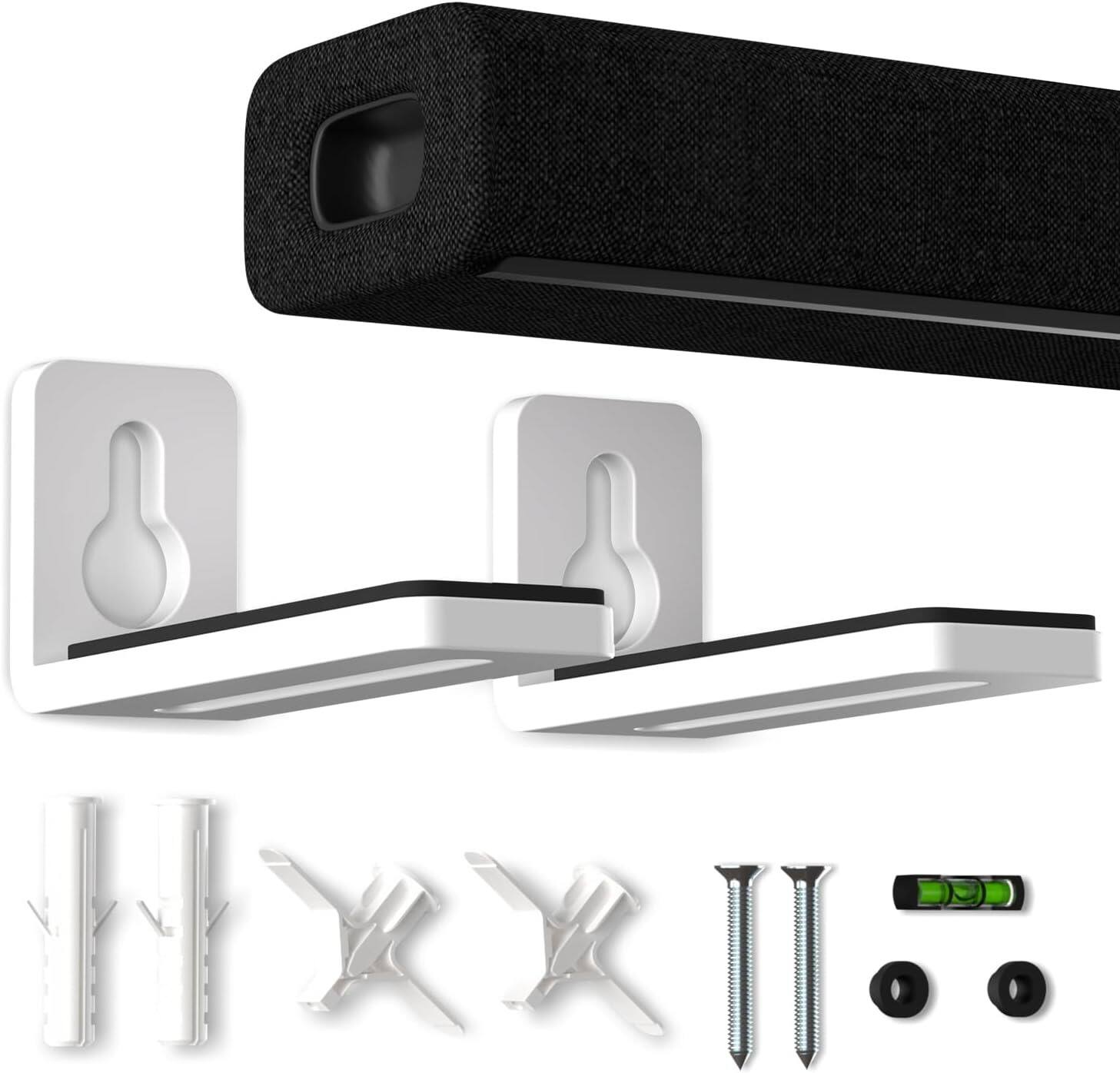 Front. Schertz - Soundbar Wall Mount Shelf for Sony, Samsung, LG & More – White - White.