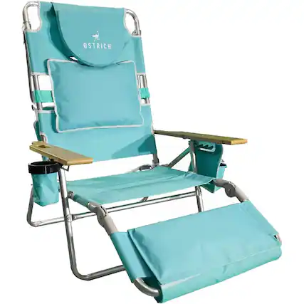 Front. Ostrich - Ostrich The Deluxe 3N1 Lightweight Beach Lounge Chair w/ Footrest, Pink Stripe - Icy Pink and White Striped.