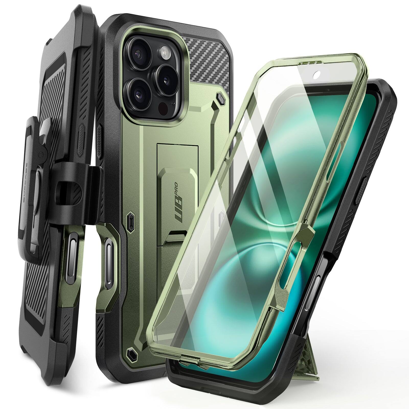 Angle. SUPCASE - iPhone 16 Pro Max 6.9 inch Unicorn Beetle PRO Rugged Case - Dark Green.