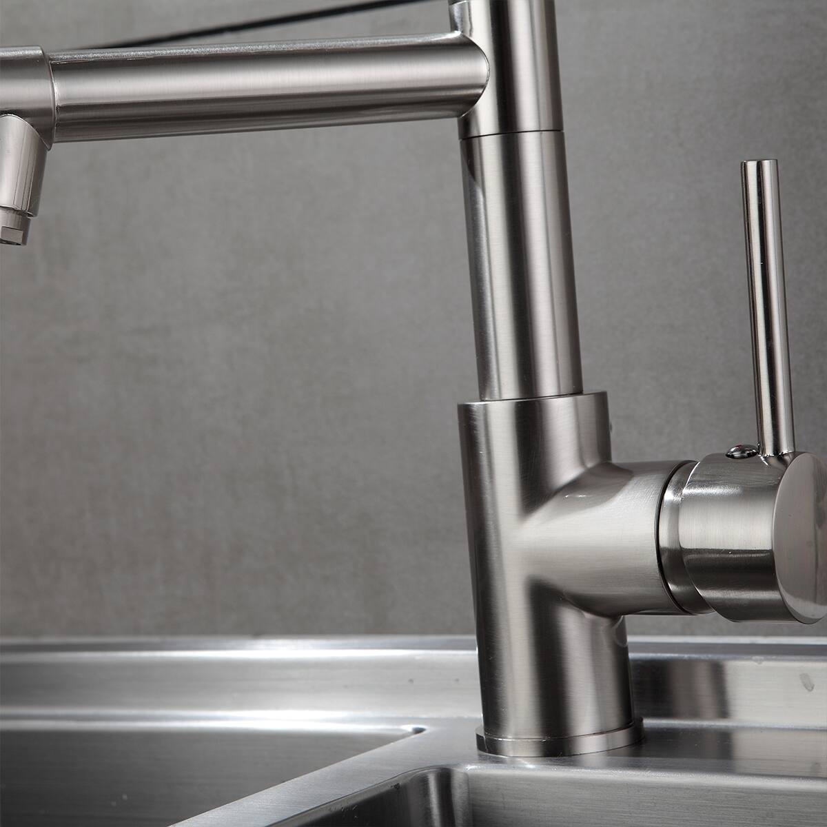 Back. Ropilly - Ropilly Pull Down Kitchen Faucet Brushed Nickel Single Handle Kitchen Faucet with Dual Spout - Brushed Nickel.