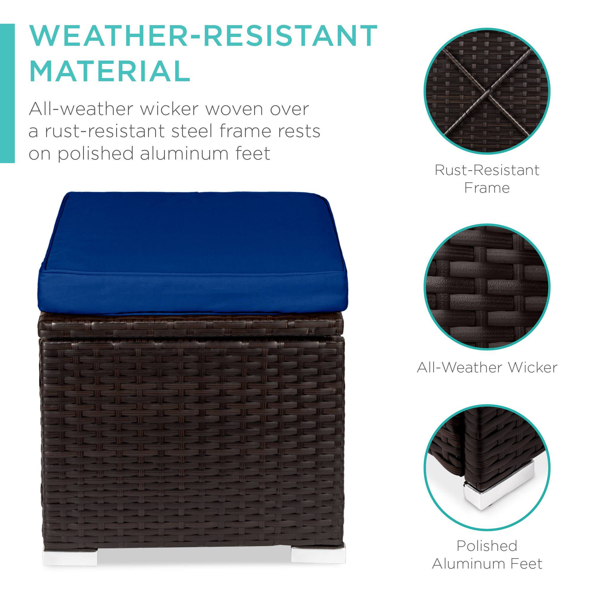 WEATHER-RESISTANT MATERIAL

All-weather wicker woven over a rust-resistant steel frame rests on polished aluminum feet

- Rust-Resistant Frame
- All-Weather Wicker
- Polished Aluminum Feet