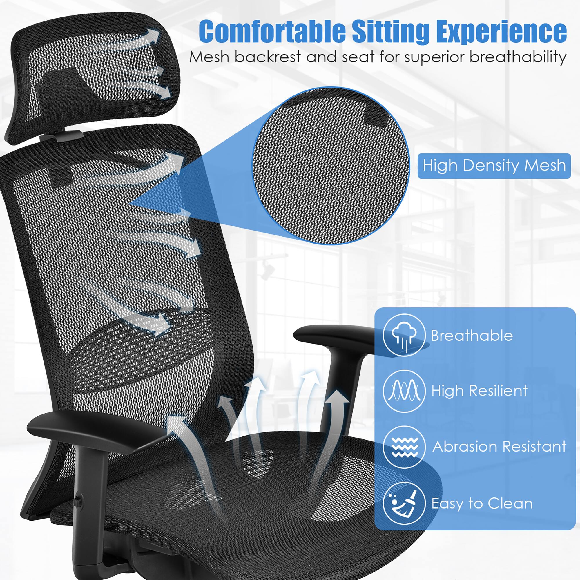 Costway Ergonomic High Back Mesh Office Chair Recliner Task Chair with ...