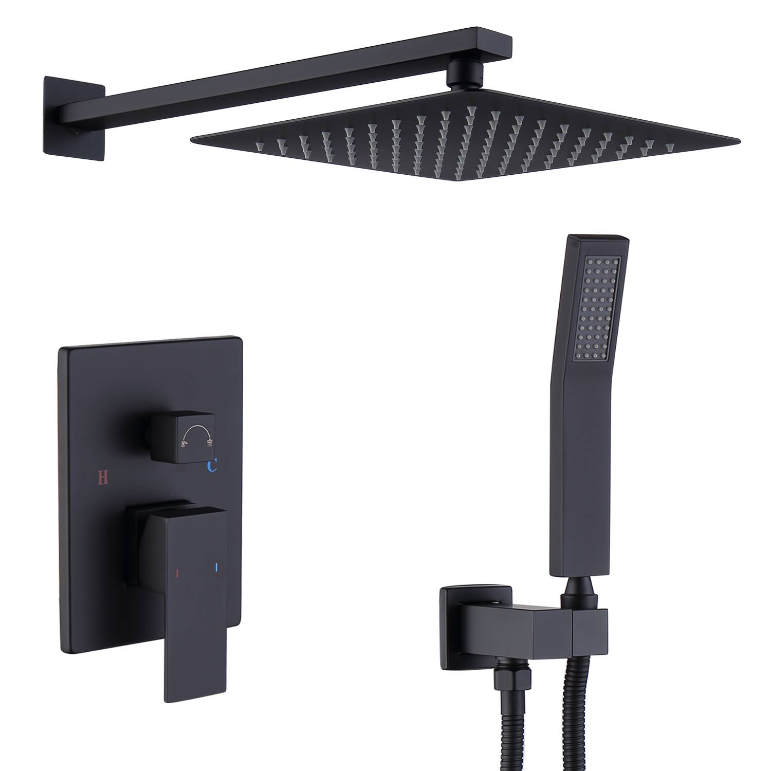 Angle. DOMETOUR - Shower System Shower Faucet Combo Set Wall Mounted with 10" Rainfall Shower Head and Handheld Shower Faucet - Matte Black.