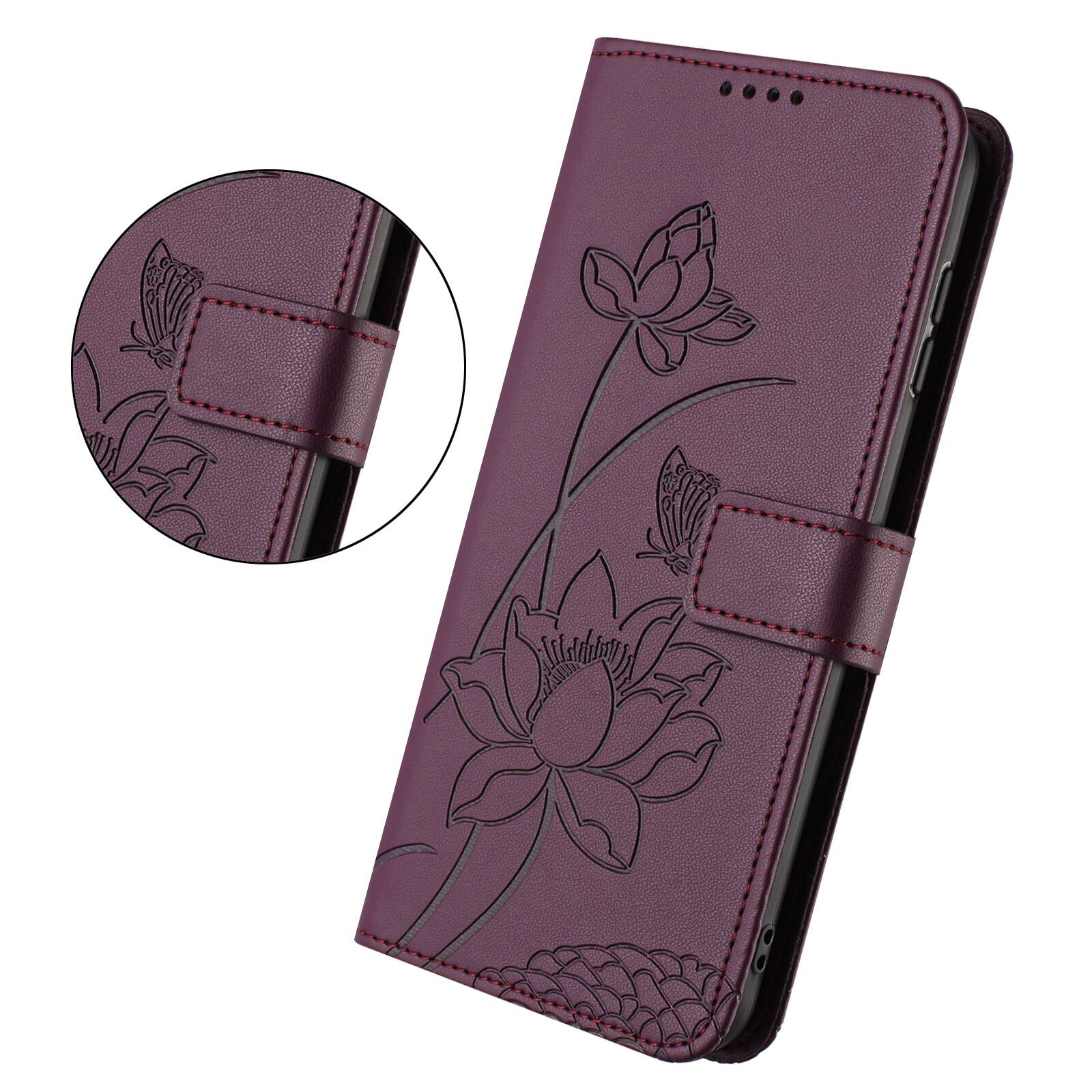 Angle. Dteck - Shockproof Wallet Case for Motorola G 5G (2025) with Detachable Wrist Strap, Protective PU Leather Folio Stand Cover - Winered.