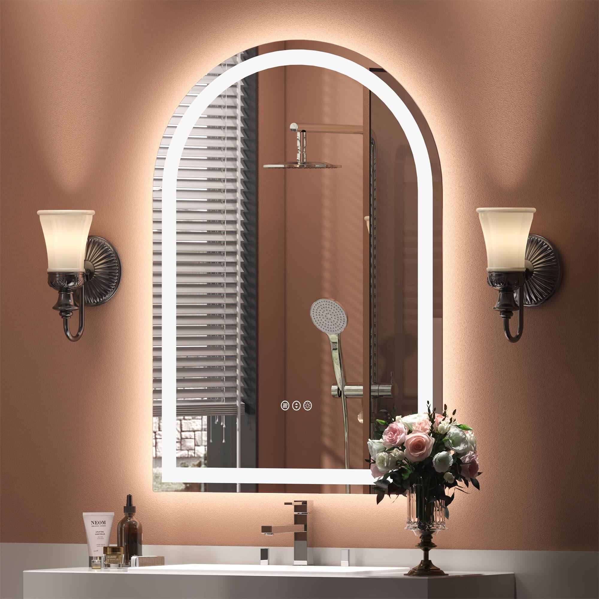 Alt View 2. Boyel Living - 22 x 30 in Rectangle Aluminum Frame Arched Mirror with Front Light and Anti-Distortion Glass.