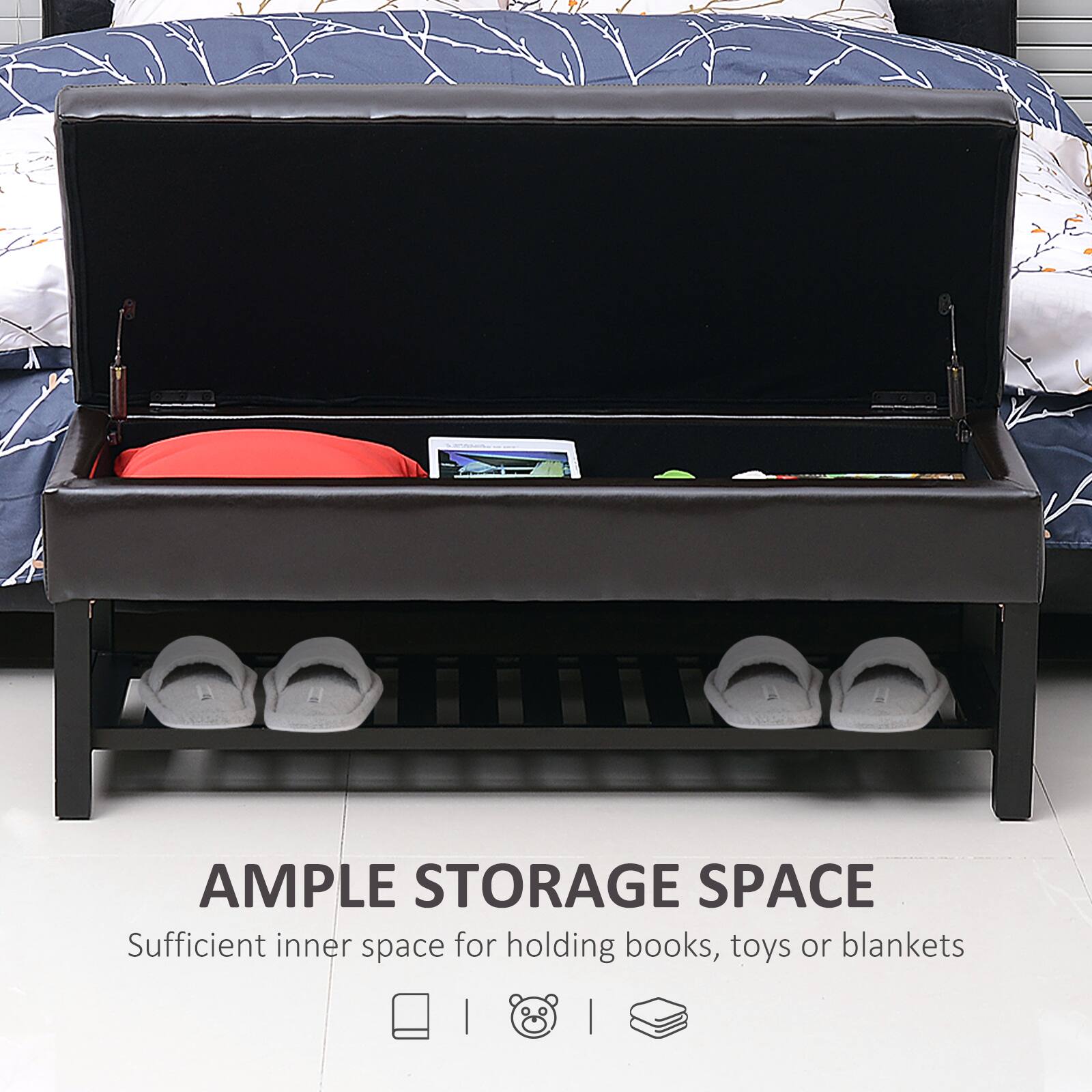 AMPLE STORAGE SPACE Sufficient inner space for holding books, toys or blankets