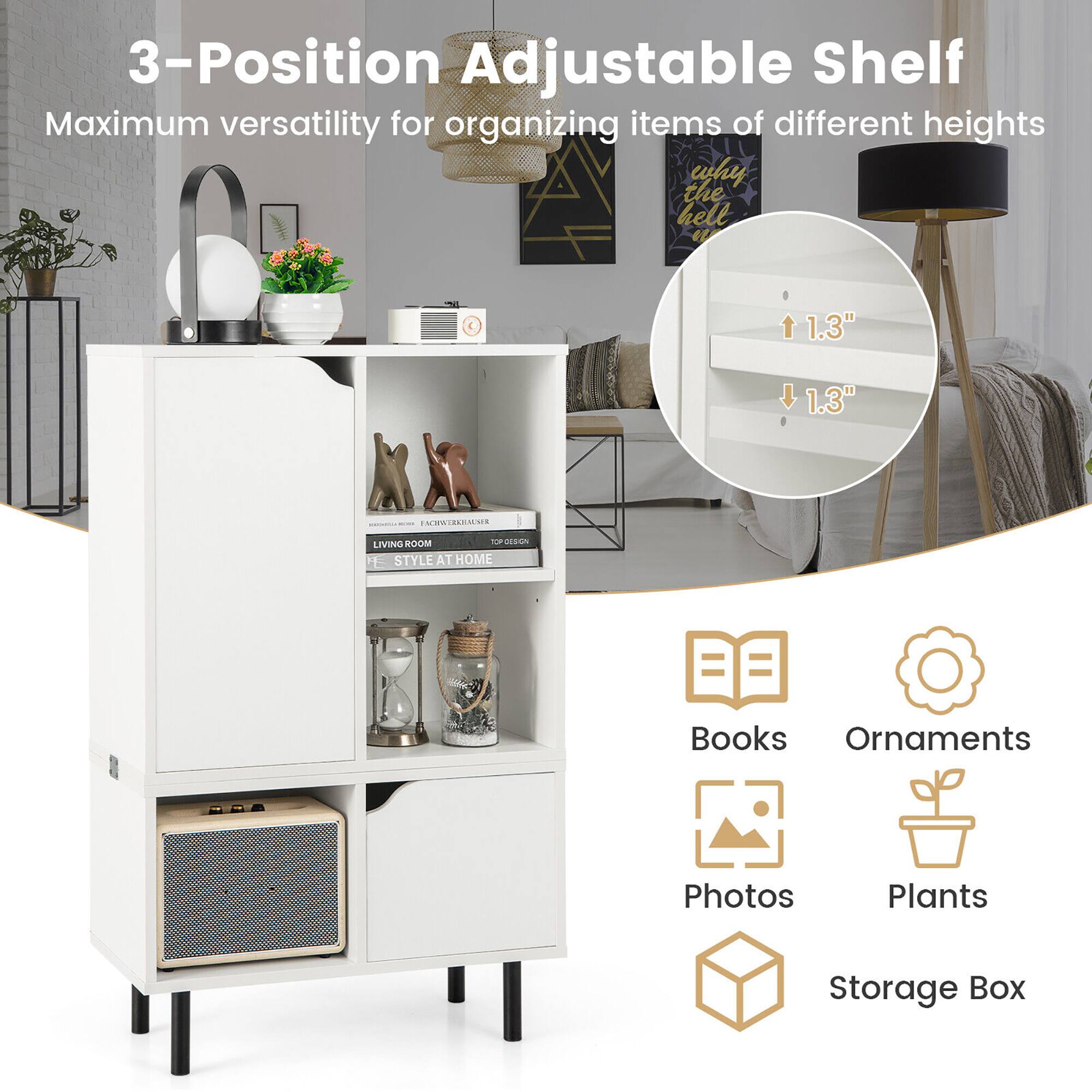 3-Position Adjustable Shelf, Maximum versatility for organizing items of different heights, Books, Ornaments, Photos, Plants, Storage Box, A why the hell, 1.3", 1.3"