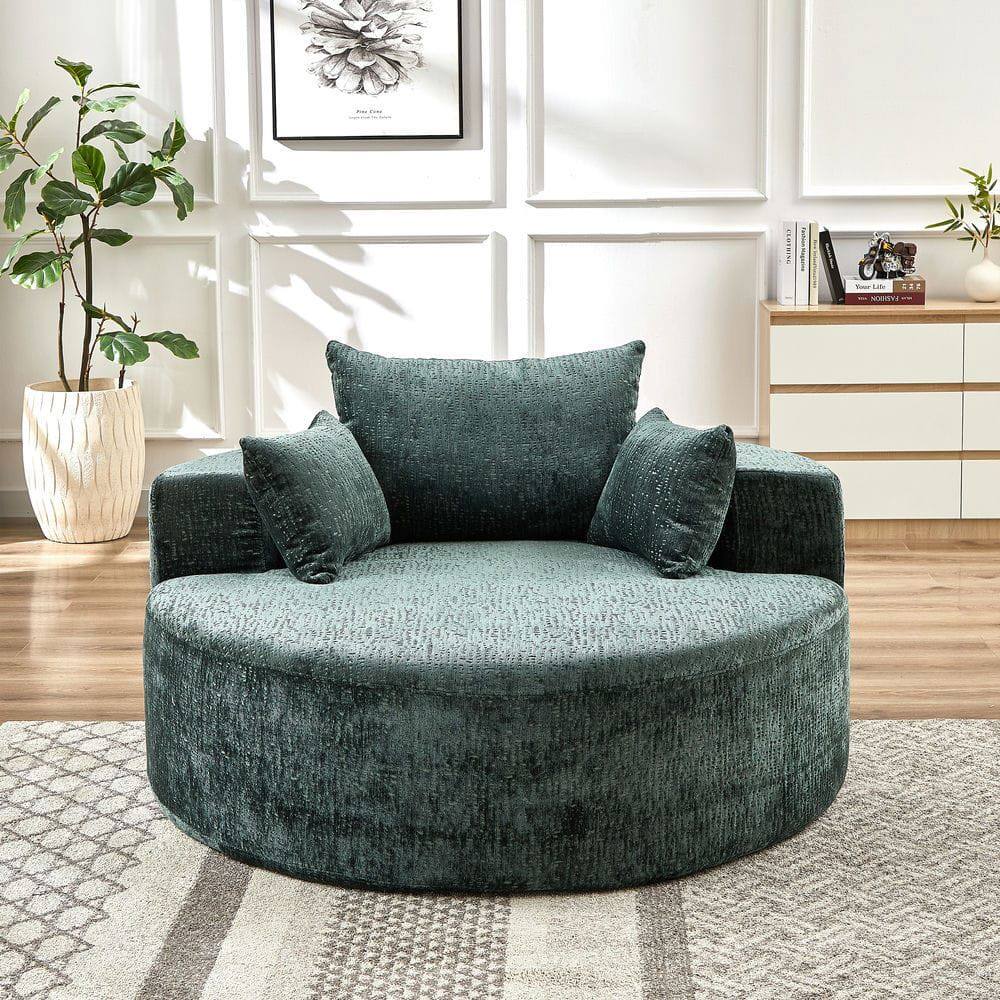Alt View 2. Resenkos - 55"L Chenille Single Sofa, Fluffy Modern Sleeper Chair for Living Room & Bedroom, No Assembly, Green - Green.