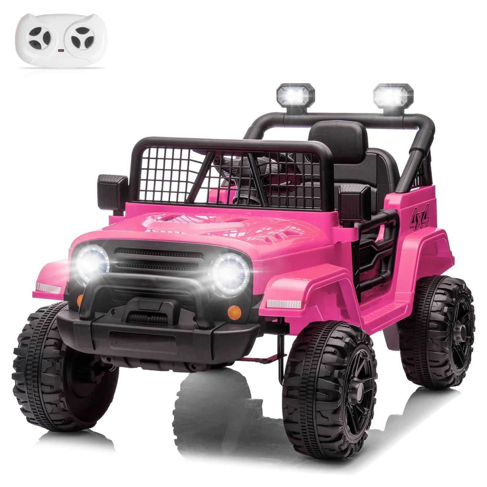 Winado - 12V Kids Ride on Truck with Remote Control, 4 Wheels Battery Powered Kids Car, Electric Play Car with LED Lights - Pink