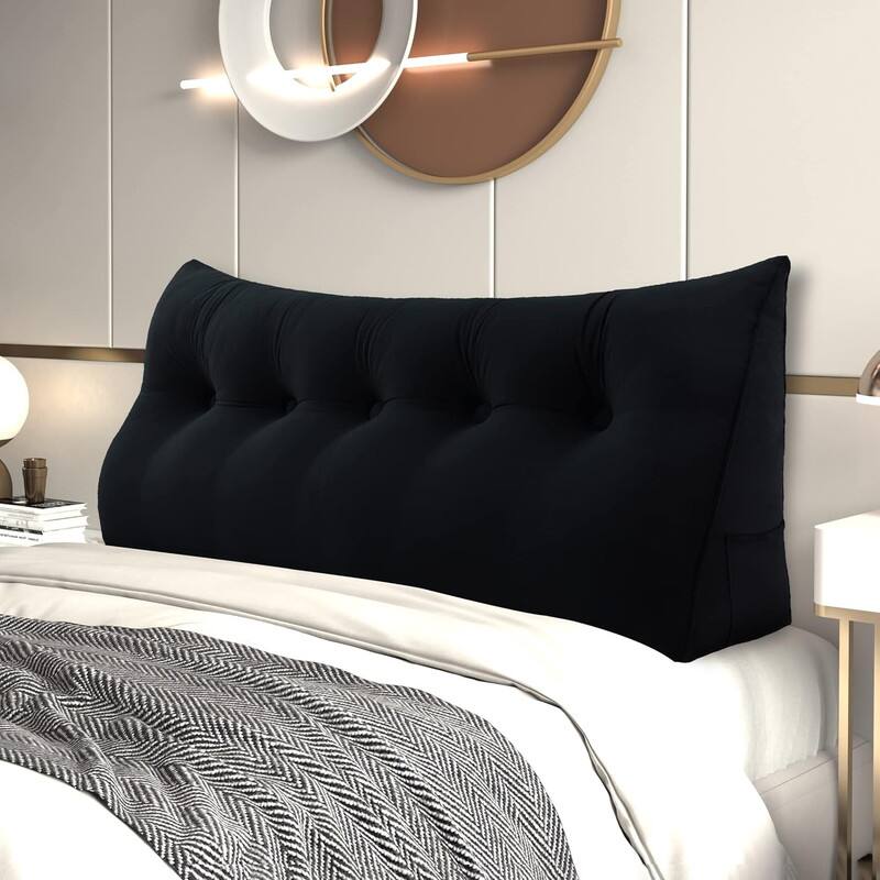 Front. wowmax - Wedge Headboard Pillow Queen - Black Cotton Backrest for Daybed Support - Black.