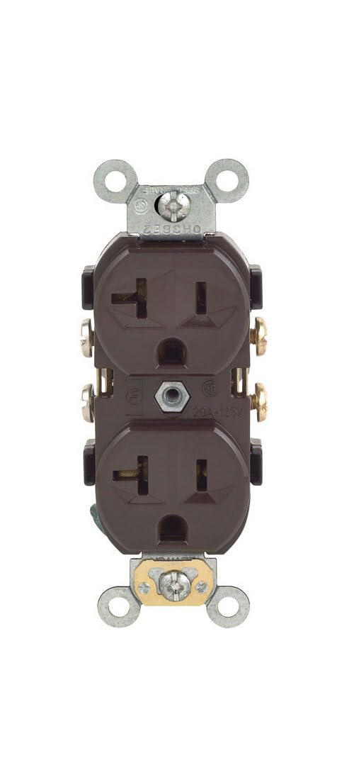 Angle. Leviton - 5800-SP 20-Amp, 125-Volt Duplex Self-Grounding Receptacle - Brown.