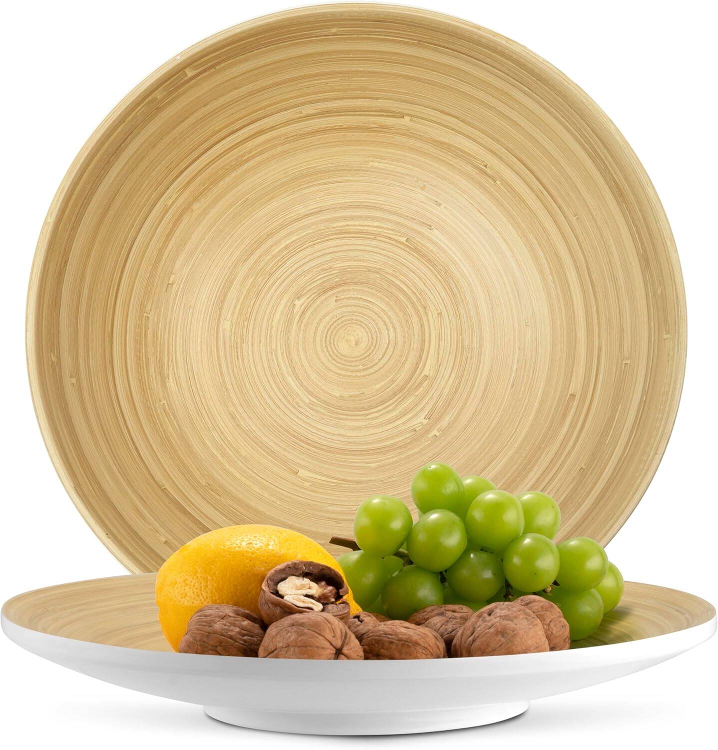 Alt View 3. Lexa - Bamboo Footed Plate, 12 Inch, White - White.