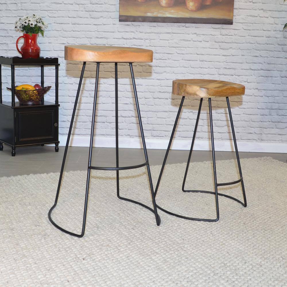 Alt View 1. Carolina Chair & Table - Saga 31" Barstool - Set of 2 - Natural Seat - Black Base - Natural, Black.