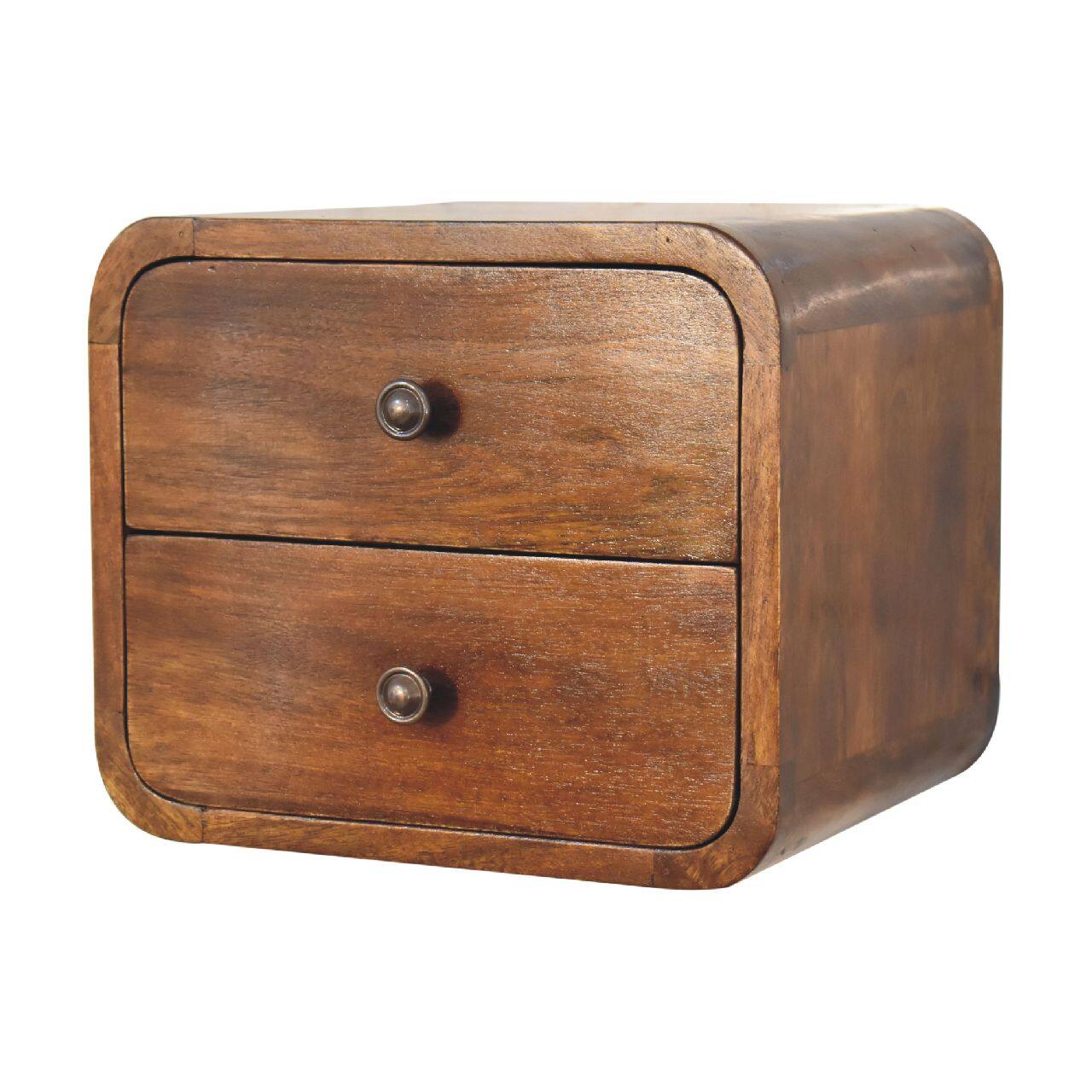 Left. Artisan Furniture - Artisan Furniture Solid Wood Floating Mini Chestnut Nightstand, 2 Drawers, Dark Brown - Chestnut.
