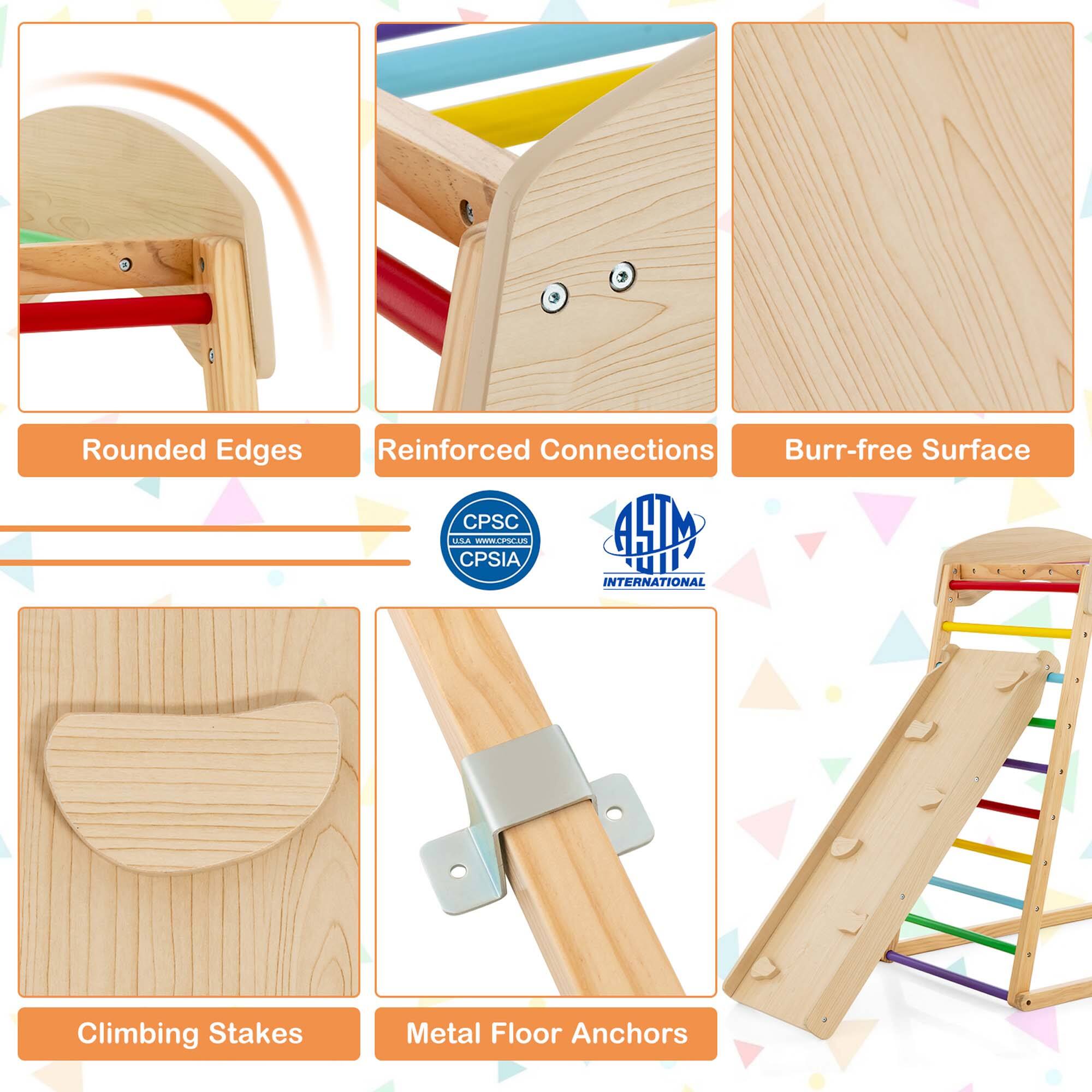 Rounded Edges, Reinforced Connections, Burr-free Surface, Climbing Stakes, Metal Floor Anchors, CPSC, ASTM, CPSIA INTERNATIONAL