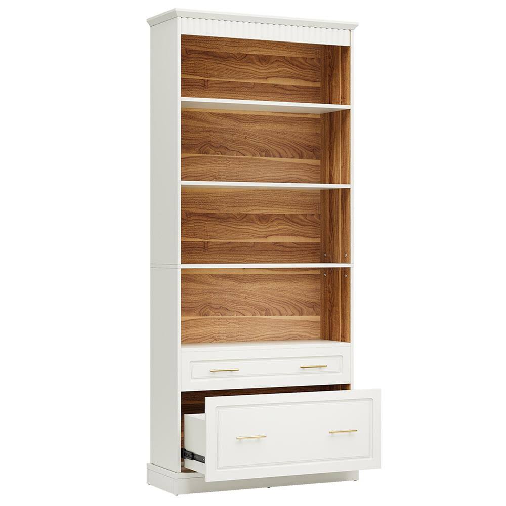 Angle. Kadyn - Kadyn Bookshelf, Storage Shelf, Bookcase,72" Bookshelf with Drawers, Freestanding 5-Shelf Bookcase Display Shelf,White - White.