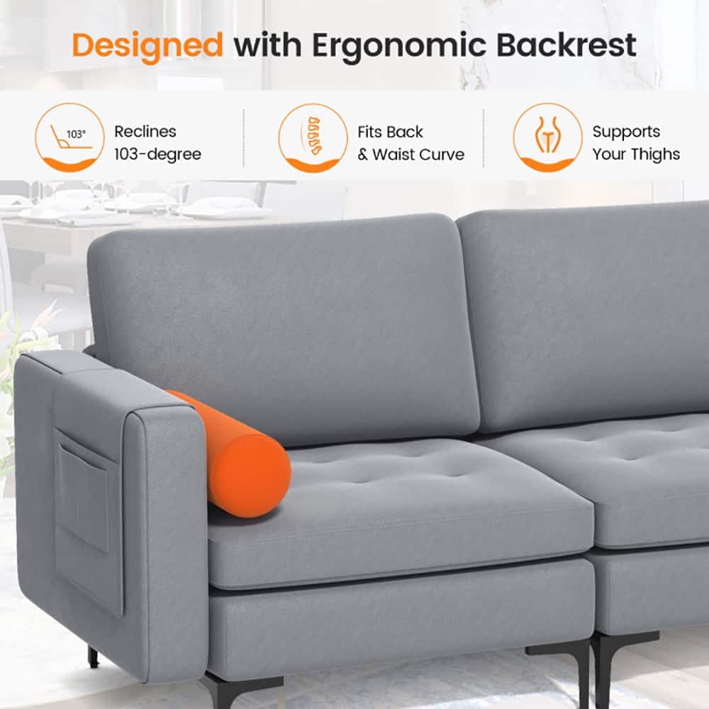 Kadyn - Modular 3-Seat Sofa Couch with Socket USB Ports and Side Storage Pocket, Sectional Sofa Couch