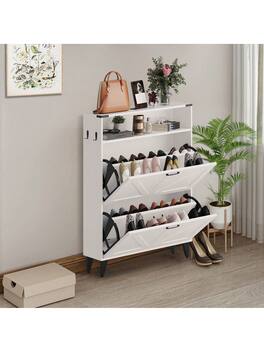 GARVEE - Narrow Shoe Cabinet Entryway Cabinet With Shoe Storage Shoe Cabinet With 2 Flip Drawers Freestanding Shoe Cabinet - White