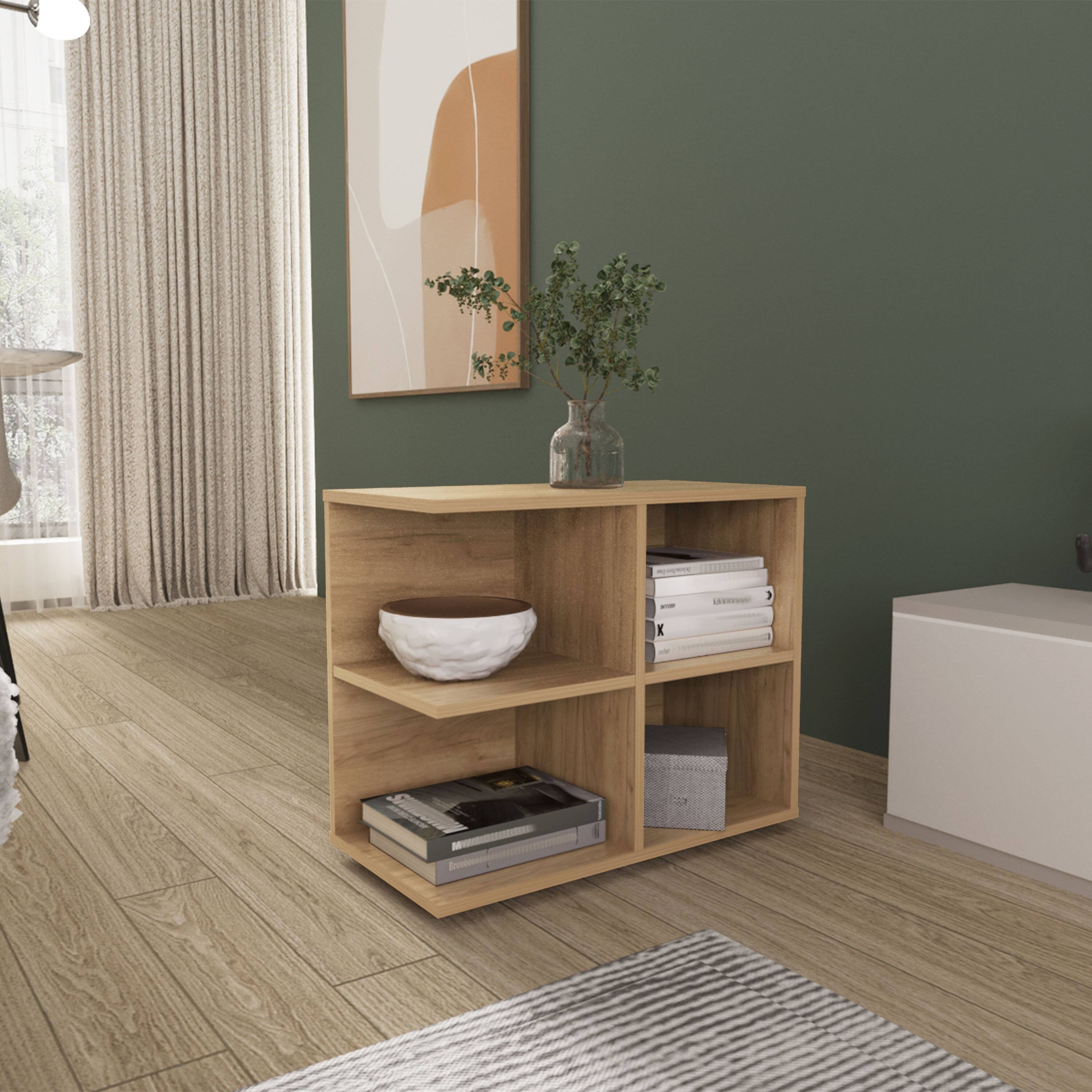 Angle. TuHome - Royal Console Sideboard Cart with Two Doors and Open Shelves, Multipurpose Storage Unit and a Minimalist Design - Natural Oak.
