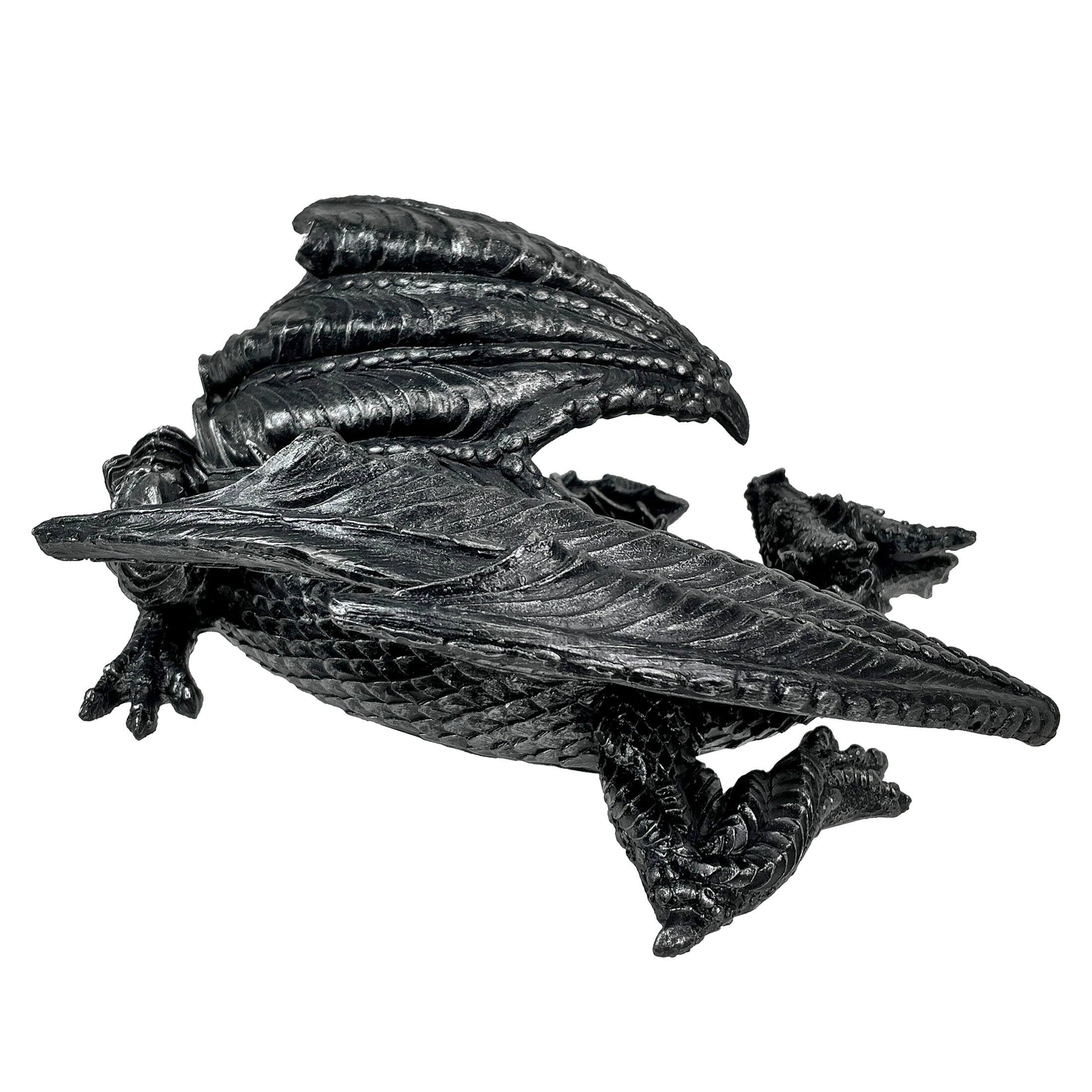 Alt View 10. Zeckos - Somasaurus Metallic Black Gothic Sleeping Dragon Statue 12 in. - Black.