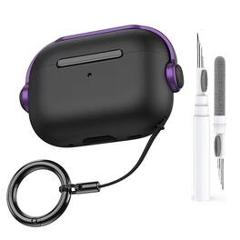 Dteck - For Airpods Pro 3rd Gen (2025) Secure Lock Shockproof Protective Case+Lanyard Keychain and Clean Pen - PurpleBlack