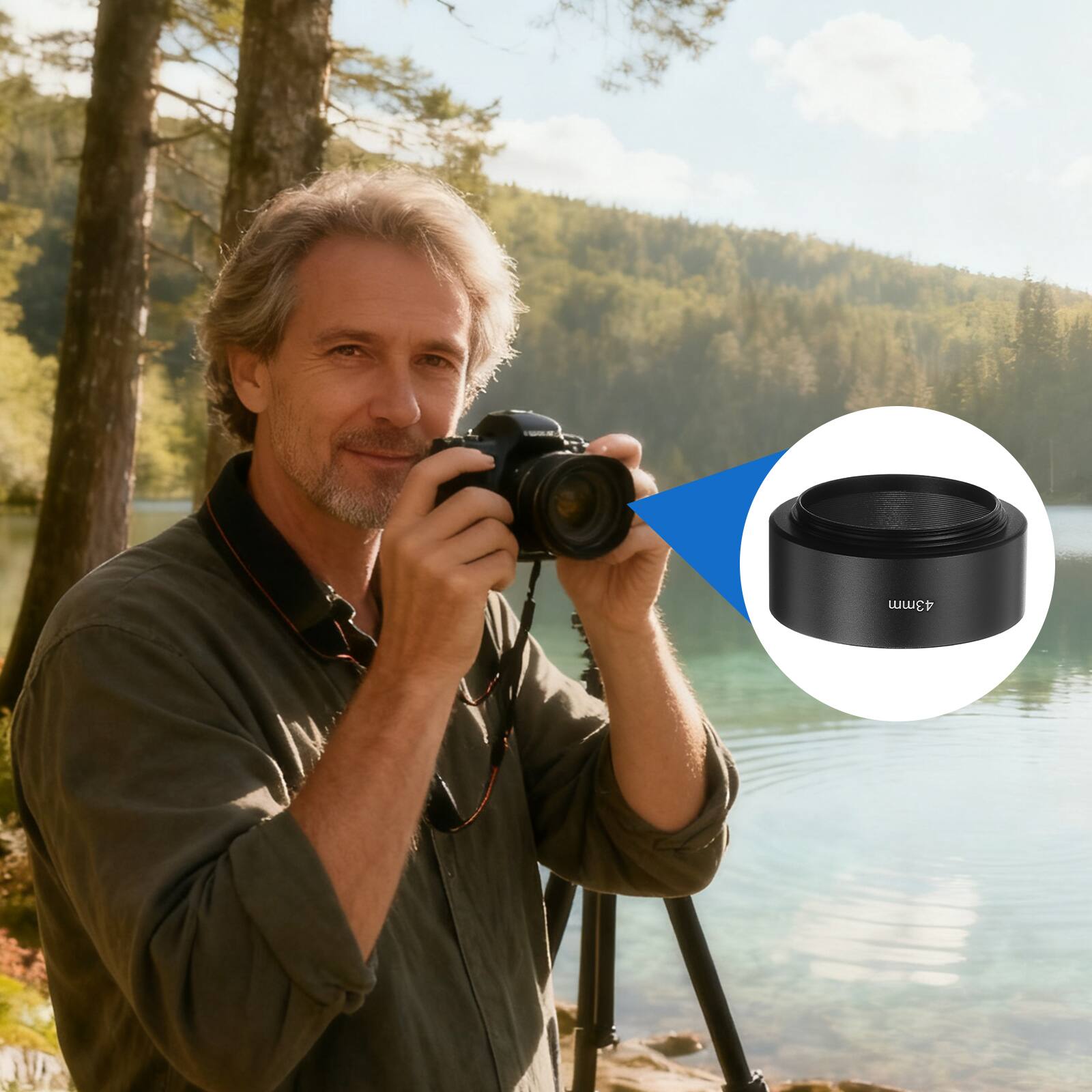 Alt View 5. Unique Bargains - 2pcs Lens Hood Shade, 43mm Mid-focus Metal Camera Cap Shade with Cleaning Cloth & Pen - Black.