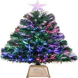 RTMB - 24" Fiber Optic Mini Christmas Tree, Pre-Lit Tabletop Holiday Decor - Green
