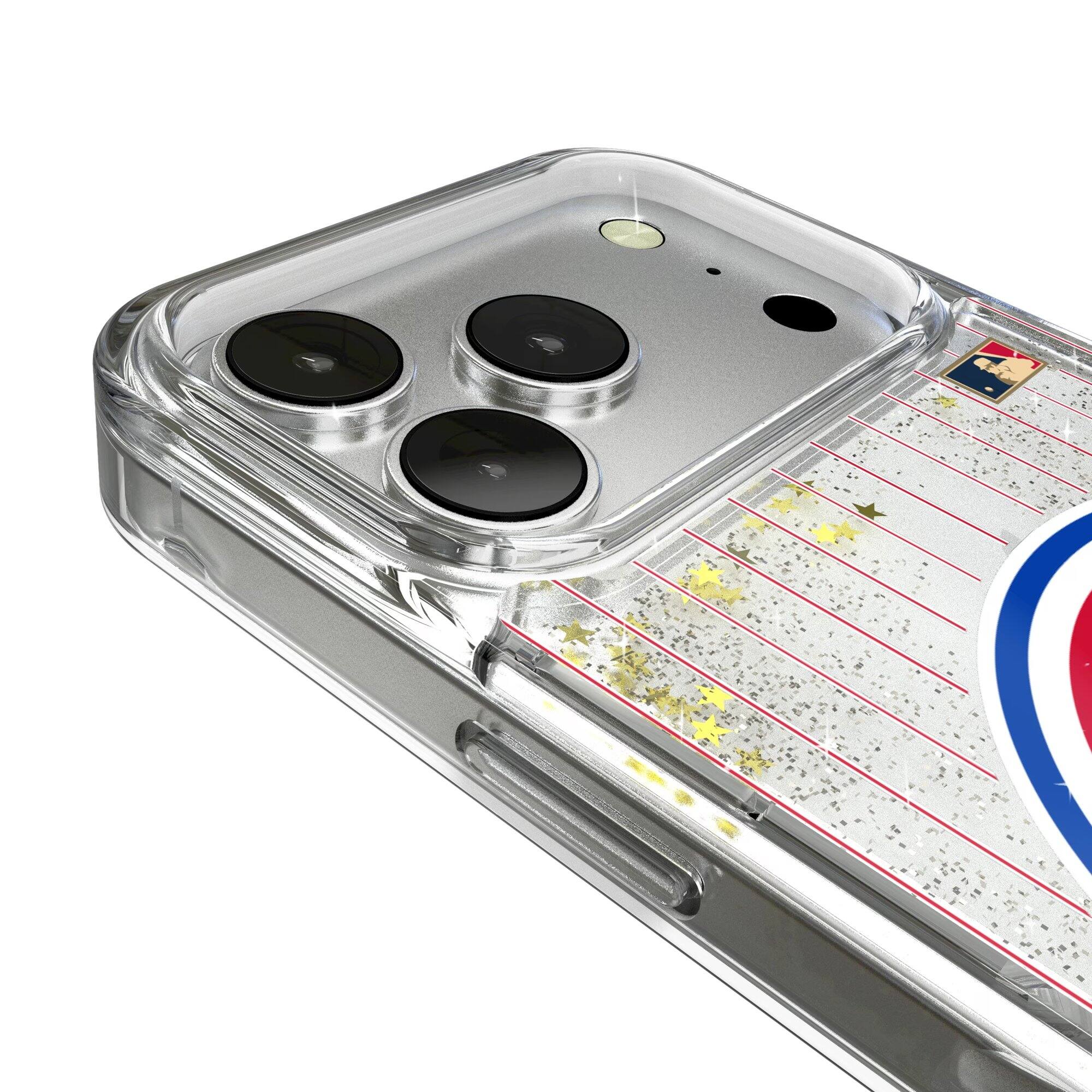 Alt View 2. Keyscaper - Chicago Cubs 1948-1956 Cooperstown Pinstripe iPhone Glitter Case - 13 Pro Max - Multicolor.