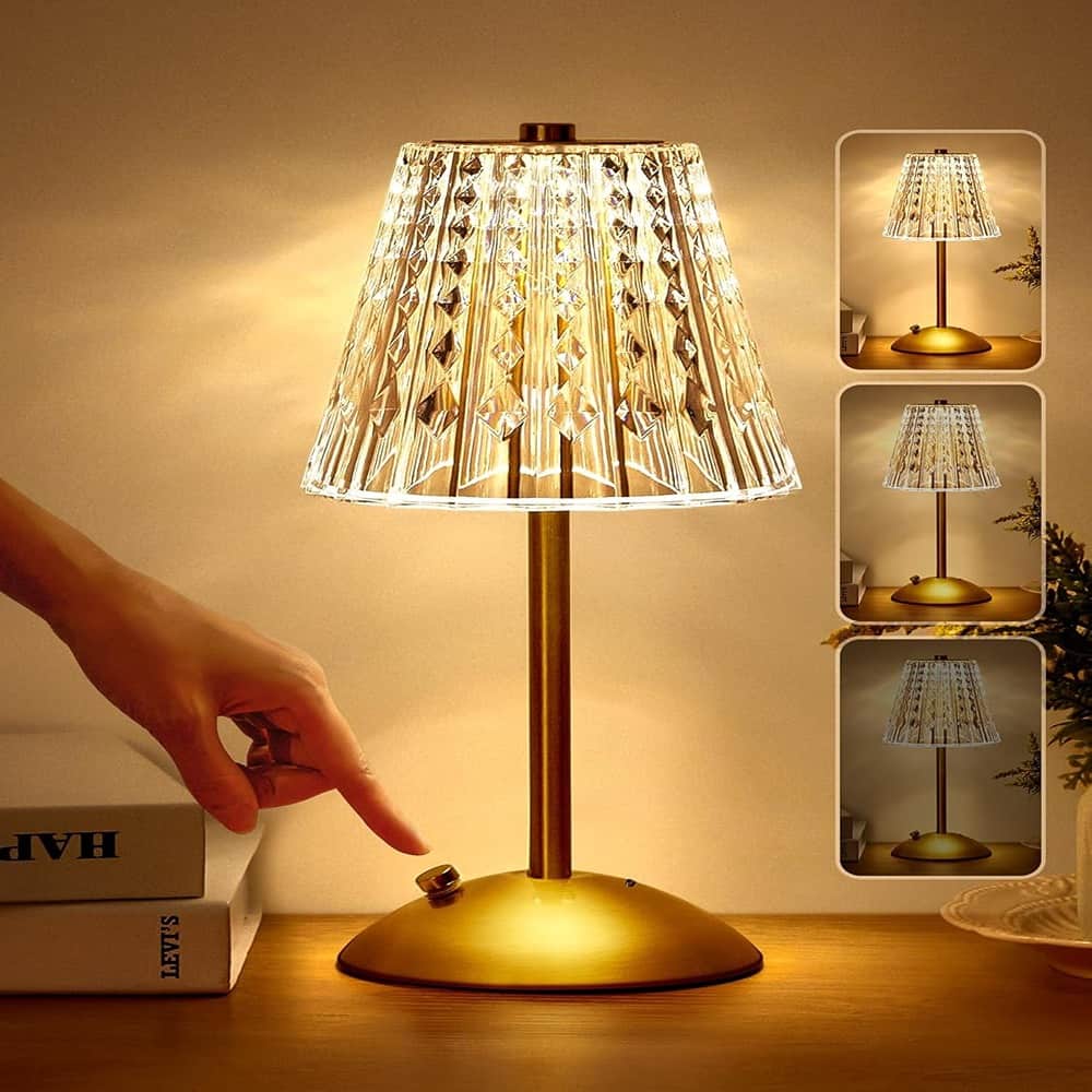 RTMB - Cordless Crystal Table Lamp, Touch-Control, Dimmable with 3 Color Modes