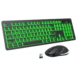 Cozy Serene - Large Print Wireless And Mouse - 7 Colors Backlit Oversize Letters Keys Easy To See Type Rechargeable With Light Up Key - Default